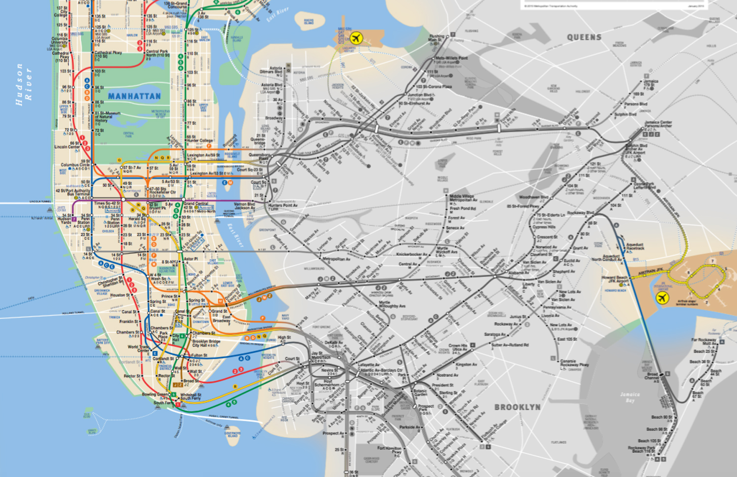 Mapa das linhas de metrô de Nova York