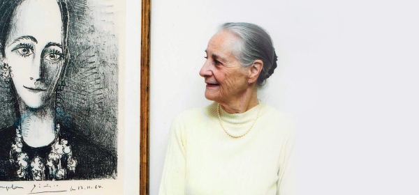 Angela Rosengart ao lado de obra do Picasso